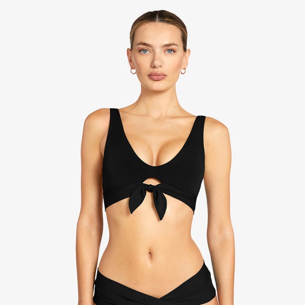 NWT - ROBIN PICCONE AVA KNOT BOW BIKINI TOP - Black